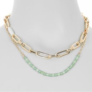 NEW NORDSTROM Oval Freshwater Pearl Link & Bead 2-Layer Necklace